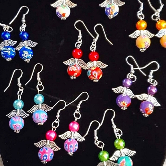 Stephanie's Treasures Jewelry - Choice of 6 pair of angel beaded earrings w/pearl & polymer.